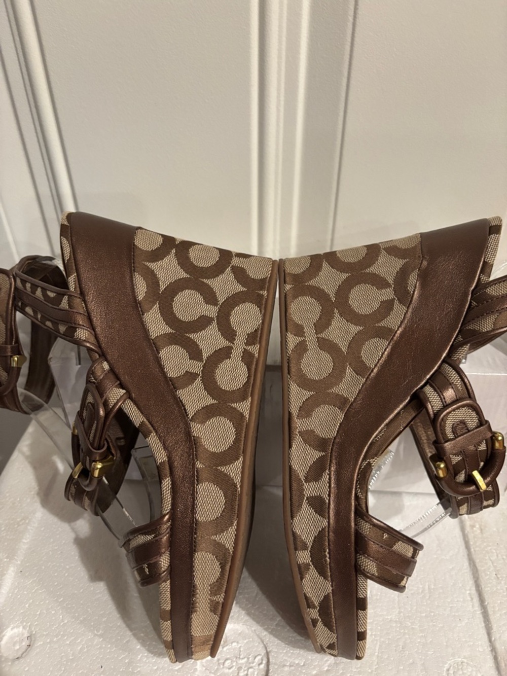 Coach Marlee Wedge Sandals Signature Canvas Pattern Khaki Brown Size 8 - Picture 7 of 13